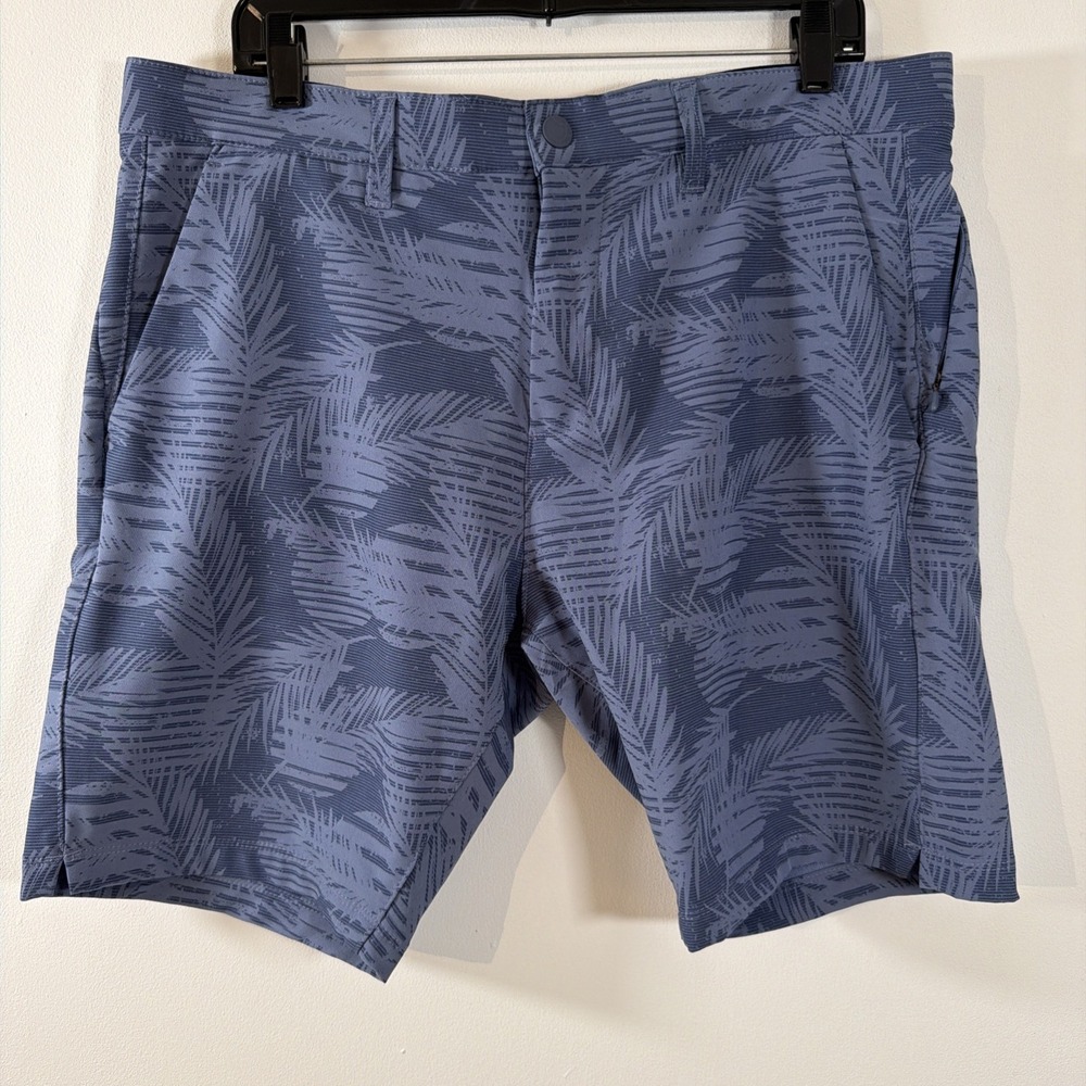 Tee Time Golf Shorts Mens 34 Blue Palm Print Stretch Performance Casual Summer